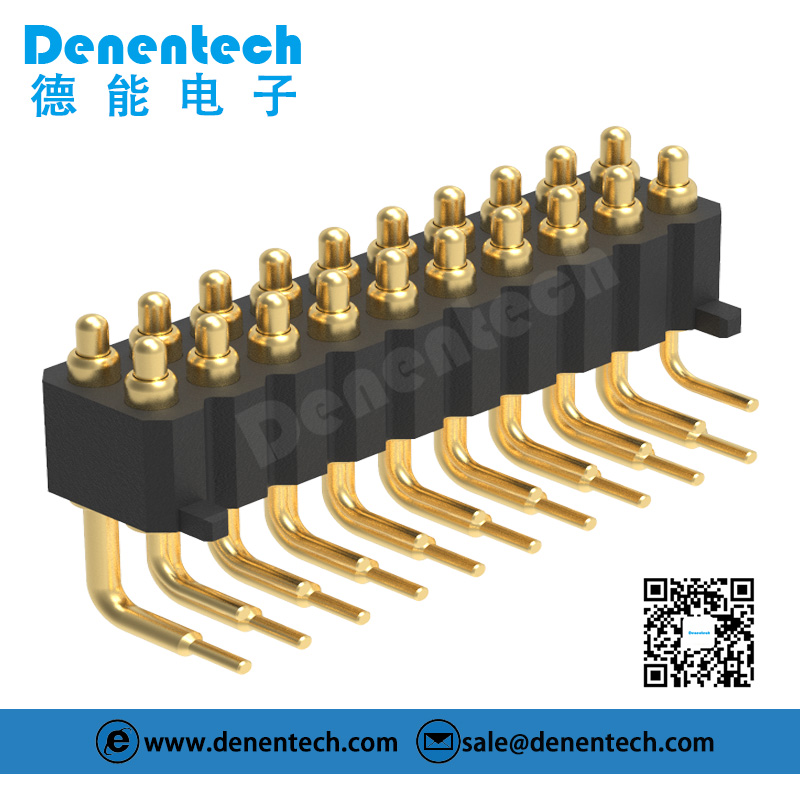 Denentech 2.0MM H4.0MM dual row male right angle pogo pin connector with peg